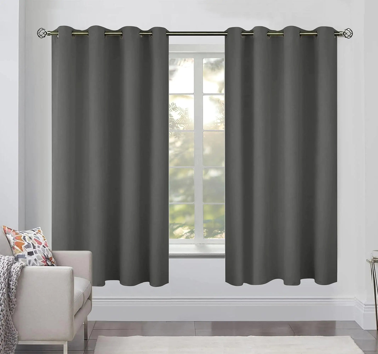 Blackout Curtains for Bedroom Pack of 2 Window Panels 52x63 inch Grey Color