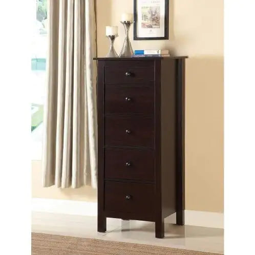 Transitional Espresso Compact Design 5-Drawer Chest Bedroom Small Living Space Chest Of Drawers