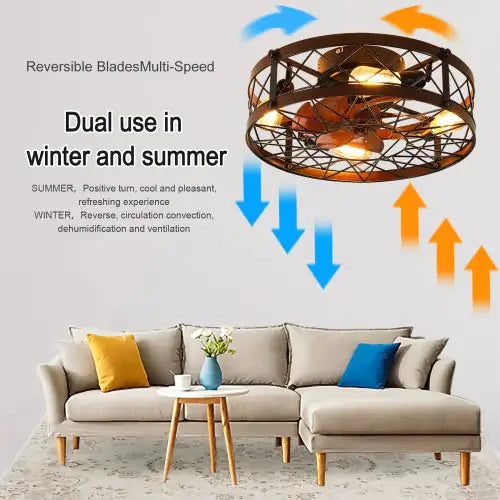 Cage Ceiling Fan With Light, Black, Recessed Ceiling Fan Light, Farmhouse Small Ceiling Fan With Light Fixture, Bedroom Reversible Fan - E26 Bulb Included -Unavailable Platform - Amazon - Temu