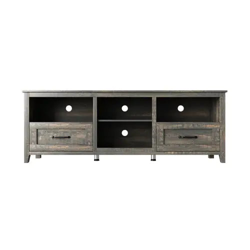 70 Inch Length TV Stand For Living Room And Bedroom, With 2 Drawers And 4 High-Capacity Storage Compartment, Black Pine