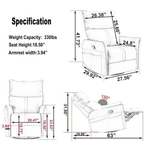 Modern Small Swing Swivel Recliner Bedroom Chair