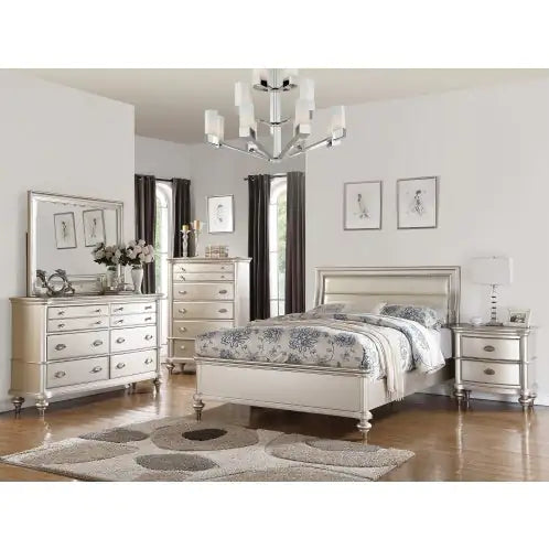 Classic Bedroom Elegant Nightstand Beige White Finish Or Antique Silver 2-Drawers Bed Side Table Plywood