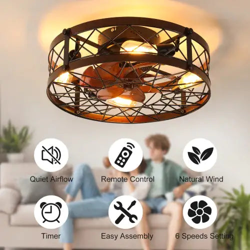 Cage Ceiling Fan With Light, Black, Recessed Ceiling Fan Light, Farmhouse Small Ceiling Fan With Light Fixture, Bedroom Reversible Fan - E26 Bulb Included -Unavailable Platform - Amazon - Temu