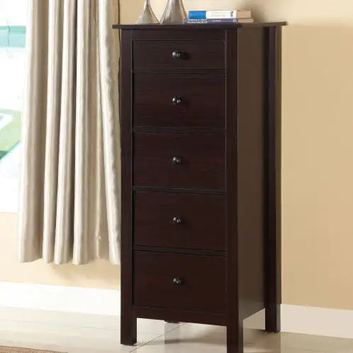 Transitional Espresso Compact Design 5-Drawer Chest Bedroom Small Living Space Chest Of Drawers