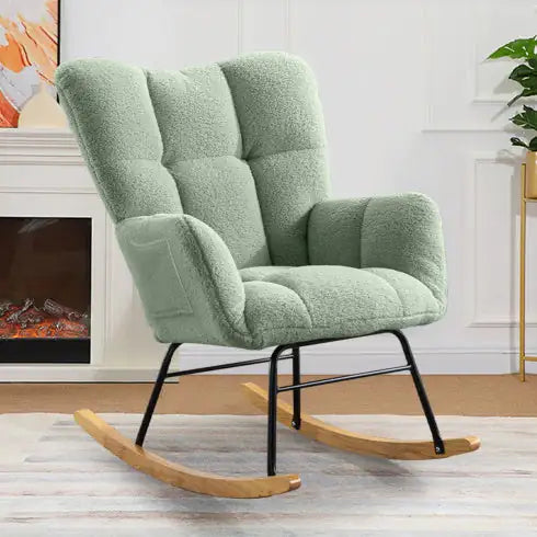 Teddy Fabric Rocking Chair, Modern Rocking Accent Chair For Nursery, Living Room, Bedroom, Light Geen