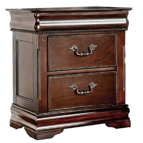 Traditional Style Cherry 1pc Nightstand Only Solid Wood 2-Drawers Hidden Top Drawer Intricate Accents Bedside Table Bedroom