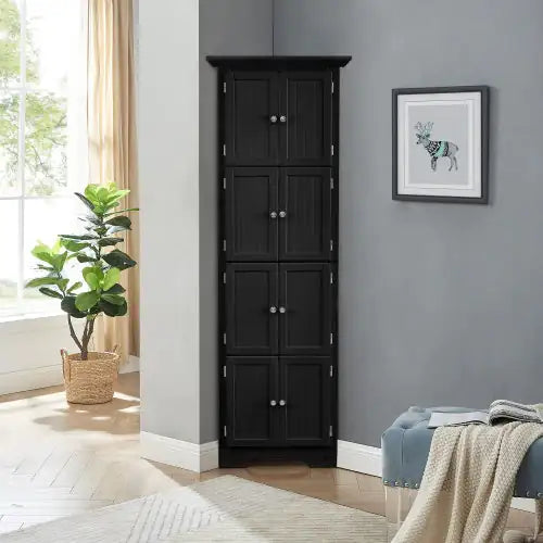 High Storage Cabinet With Door And 4 Shelves For Living Room, Kitchen, Office, Bedroom, Bathroom, Modern, Black