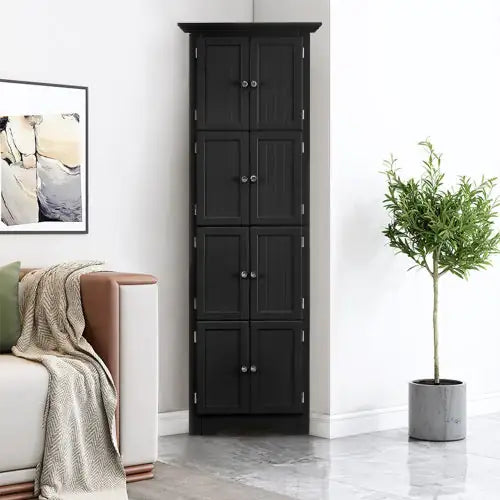 High Storage Cabinet With Door And 4 Shelves For Living Room, Kitchen, Office, Bedroom, Bathroom, Modern, Black