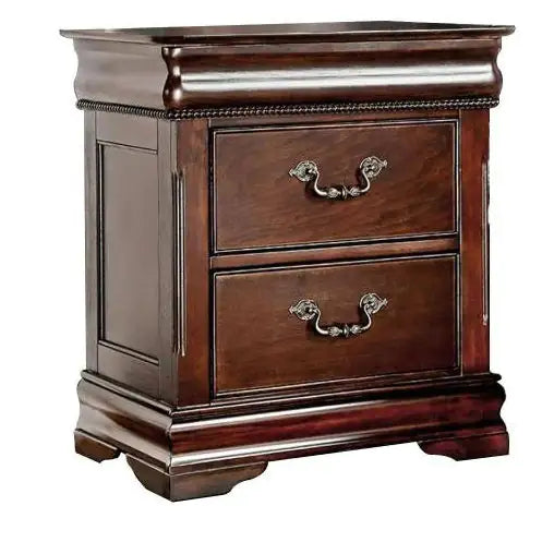 Traditional Style Cherry 1pc Nightstand Only Solid Wood 2-Drawers Hidden Top Drawer Intricate Accents Bedside Table Bedroom