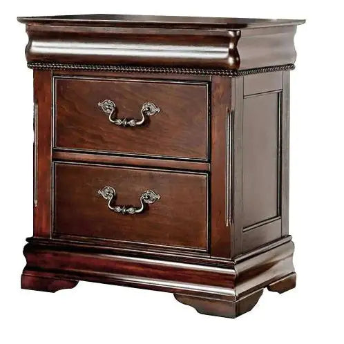 Traditional Style Cherry 1pc Nightstand Only Solid Wood 2-Drawers Hidden Top Drawer Intricate Accents Bedside Table Bedroom