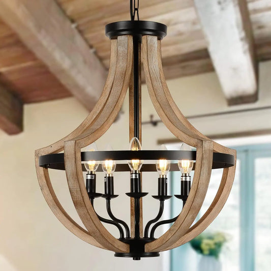 Solid Wood Modern Chandelier For Dining Room, Living Room, Kitchen, Island, Bedroom, Foyer, Height Adjustable, Brown Unavailable Platforms- Welfel