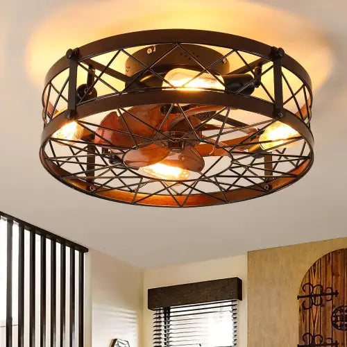 Cage Ceiling Fan With Light, Black, Recessed Ceiling Fan Light, Farmhouse Small Ceiling Fan With Light Fixture, Bedroom Reversible Fan - E26 Bulb Included -Unavailable Platform - Amazon - Temu