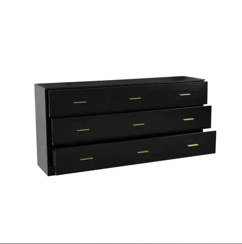 Engineering Wood Black 9-drawer Bedroom Vanity