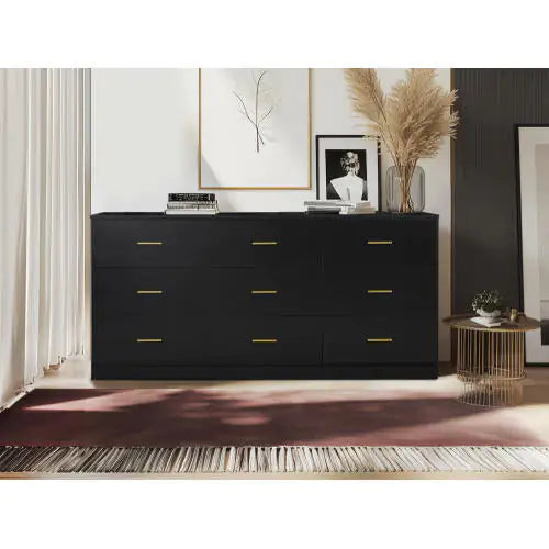 Engineering Wood Black 9-drawer Bedroom Vanity