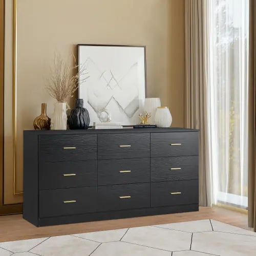 Engineering Wood Black 9-drawer Bedroom Vanity