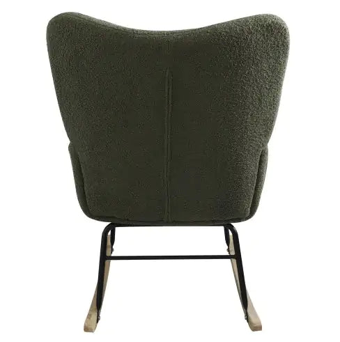 Teddy Fabric Rocking Chair, Modern Rocking Accent Chair For Nursery, Living Room, Bedroom, Deep Green