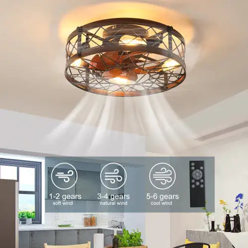 Cage Ceiling Fan With Light, Black, Recessed Ceiling Fan Light, Farmhouse Small Ceiling Fan With Light Fixture, Bedroom Reversible Fan - E26 Bulb Included -Unavailable Platform - Amazon - Temu