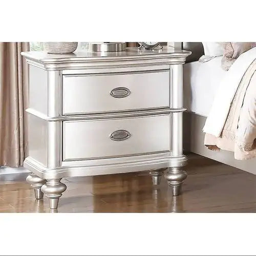 Classic Bedroom Elegant Nightstand Beige White Finish Or Antique Silver 2-Drawers Bed Side Table Plywood