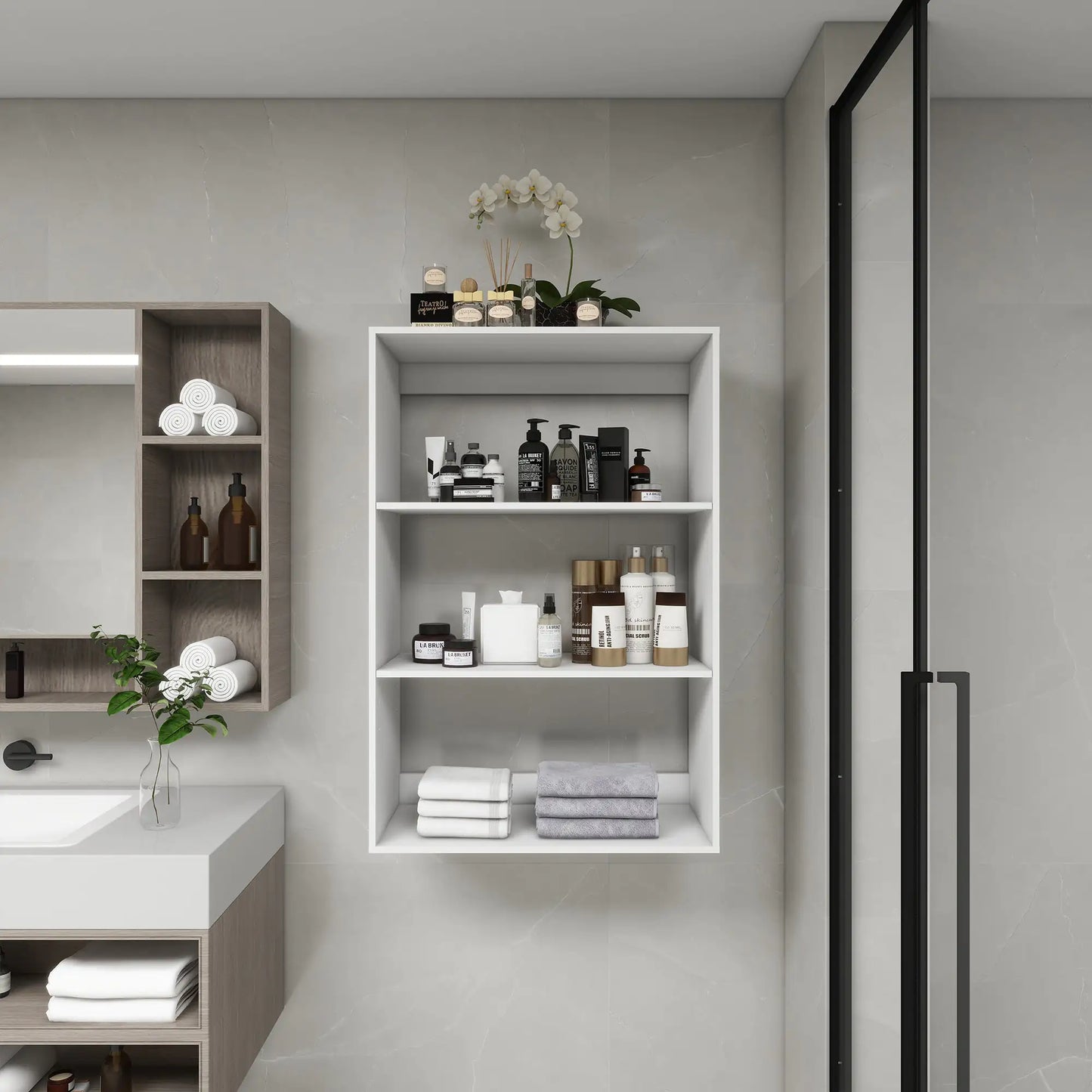 B4 Bathroom colset shelves Wood Modular Closet System Wall Mounted Shelves Walk in Clothes Storage Cabinet Shelving Built in Closet Organizer for Bedroom White 31.49''W x 16.04''D x 47.24''H