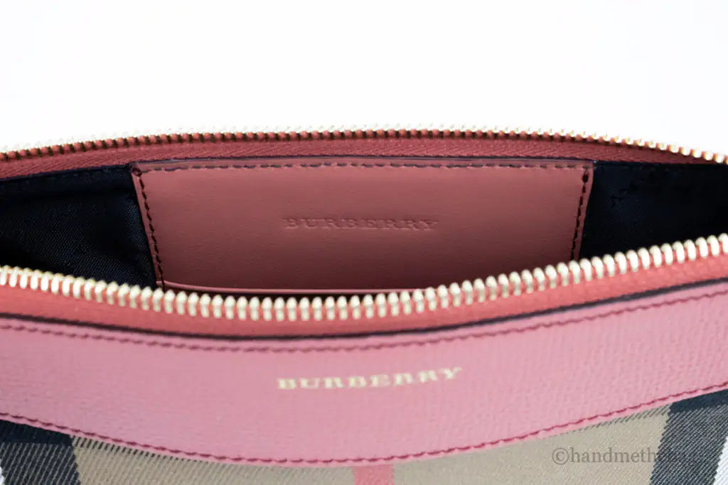 Burberry Peyton House Check Derby Cinnamon Red Leather Pouch