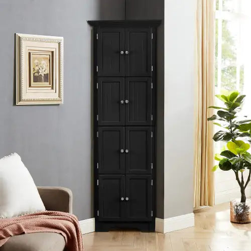 High Storage Cabinet With Door And 4 Shelves For Living Room, Kitchen, Office, Bedroom, Bathroom, Modern, Black