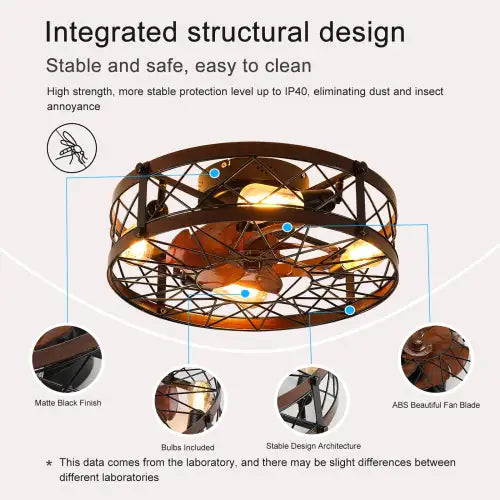 Cage Ceiling Fan With Light, Black, Recessed Ceiling Fan Light, Farmhouse Small Ceiling Fan With Light Fixture, Bedroom Reversible Fan - E26 Bulb Included -Unavailable Platform - Amazon - Temu