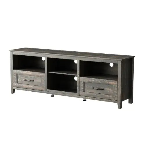 70 Inch Length TV Stand For Living Room And Bedroom, With 2 Drawers And 4 High-Capacity Storage Compartment, Black Pine