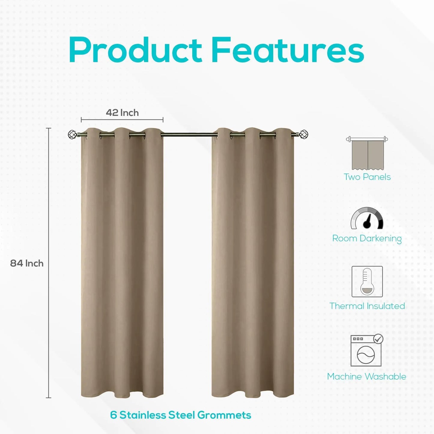 Blackout Curtains for Bedroom Pack of 2 Beige 42 x 84 inch Window Hanging Panel