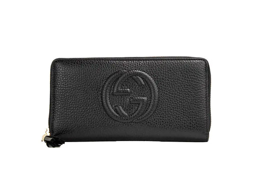 Gucci Cellarius Double Logo Black Leather Zip Around Wallet