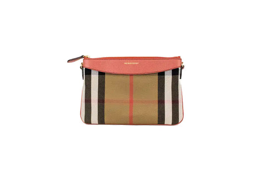 Burberry Peyton House Check Derby Cinnamon Red Leather Pouch