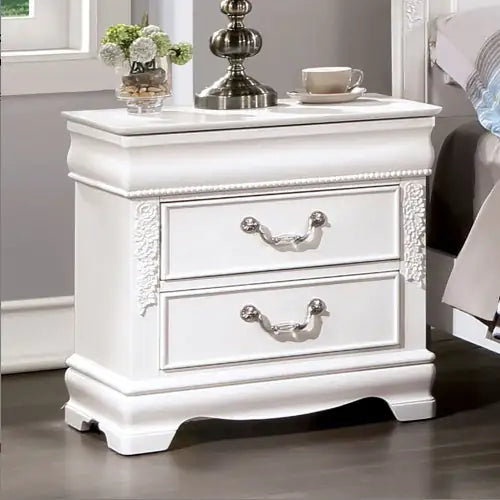 Classic White Color 1pc Nightstand Bedroom Furniture Solid Wood Nickel Hanging Pulls 2-Drawers Bedside Table