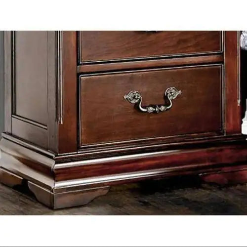 Traditional Style Cherry 1pc Nightstand Only Solid Wood 2-Drawers Hidden Top Drawer Intricate Accents Bedside Table Bedroom