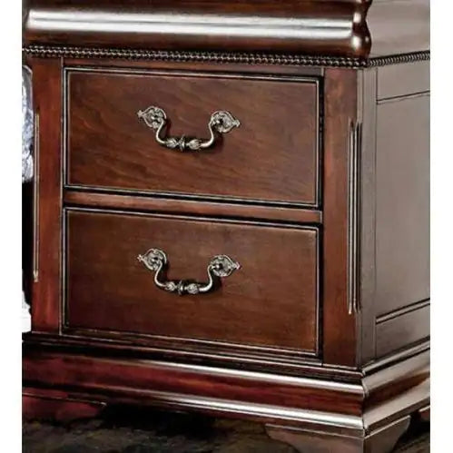 Traditional Style Cherry 1pc Nightstand Only Solid Wood 2-Drawers Hidden Top Drawer Intricate Accents Bedside Table Bedroom