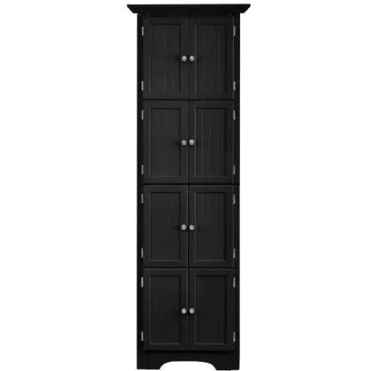 High Storage Cabinet With Door And 4 Shelves For Living Room, Kitchen, Office, Bedroom, Bathroom, Modern, Black