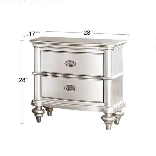 Classic Bedroom Elegant Nightstand Beige White Finish Or Antique Silver 2-Drawers Bed Side Table Plywood